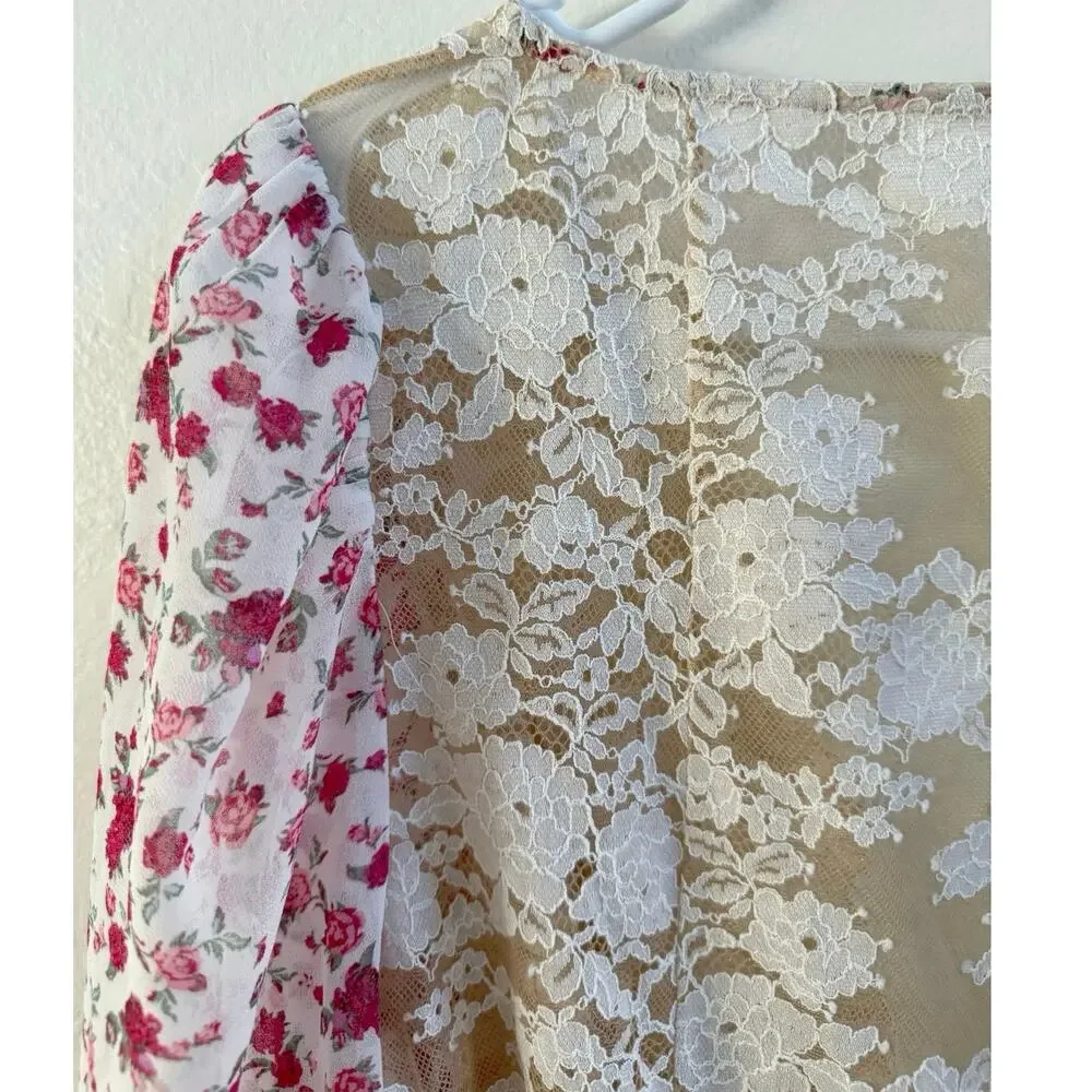 For Love & Lemons NWT Victoria’s Secret Pink Lace Floral Melrose Mini Robe XS